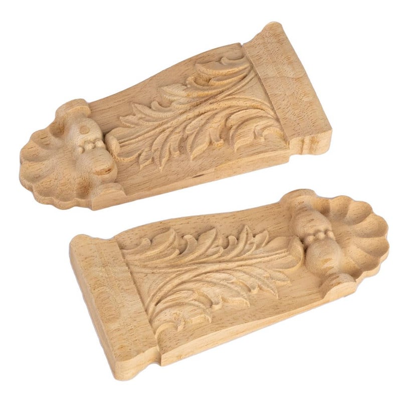 CRAPAPFERT 2PCS Unpainted Natural Solid Wood Carved Corner Onlay Applique 5.9x2.8 Inch Vintage Home Decor Decorative European Style Corners Corbels for Home Wall Furniture Decoration - Image 3